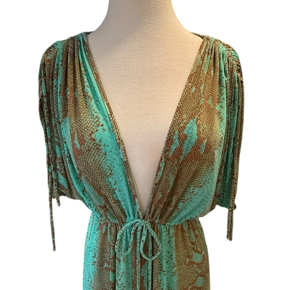 ViX by Paula Hermanny Snakeskin Print Beach Coverup Drawstring Deep V Neck Large - Picture 4 of 14
